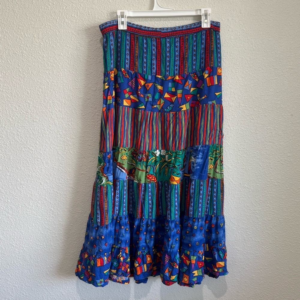 VTG Carole Little size‎ 10 City Boat Beach Floral Fish Maxi Skirt Boho Artsy